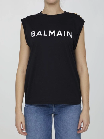 BALMAIN BLACK TOP WITH LOGO