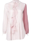 Jw Anderson Ruffled-front Striped Silk-charmeuse Tunic Top In Pink