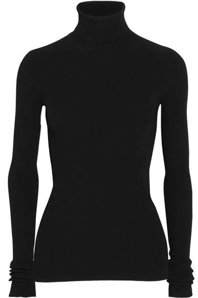 Jil Sander Open-back Ribbed-knit Turtleneck Sweater In Black