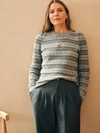 Faherty Highland Fair Isle Puff Sleeve Sweater In Grey Multi