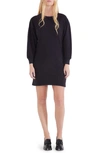 ETICA CAMILA PLEAT SHOULDER LONG SLEEVE COTTON FRENCH TERRY MINIDRESS