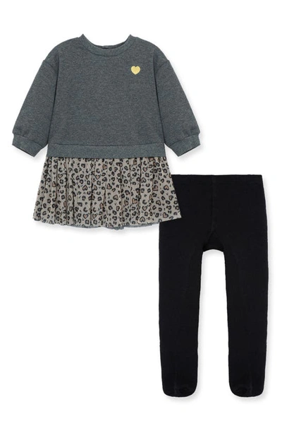 Little Me Girls' Leopard Sweater & Skirt Dress Set - Baby In Grey