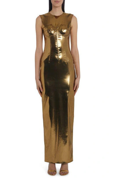 Dolce & Gabbana Metallic Bustier-detail Dress In Gold