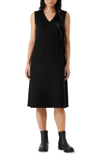 Eileen Fisher Sleeveless Wool Jersey Midi Dress In Black