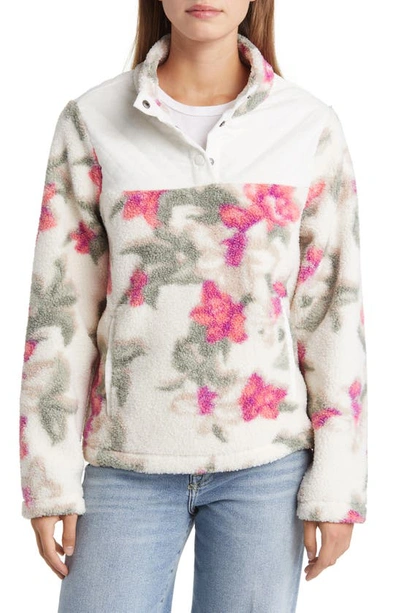Tommy Bahama Beachway Blooms Floral Snap Placket Fleece Pullover In Coconut
