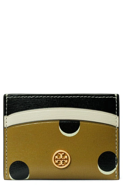 Tory Burch Robinson Dotted Card Case In Taupe Loop Dot