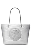 Tory Burch Ella Metallic Puffy Chain Tote Bag In Silver
