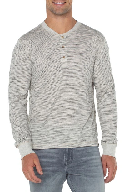 Liverpool Los Angeles Slim Fit Henley In Cream/ Grey