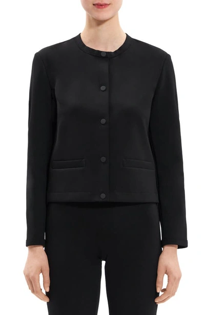 Theory Cropped Tab-hem Scuba Jacket In Black