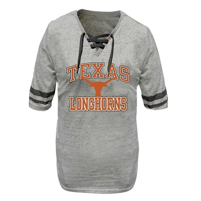 Profile Women's  Heather Gray Distressed Texas Longhorns Plus Size Striped Lace-up T-shirt