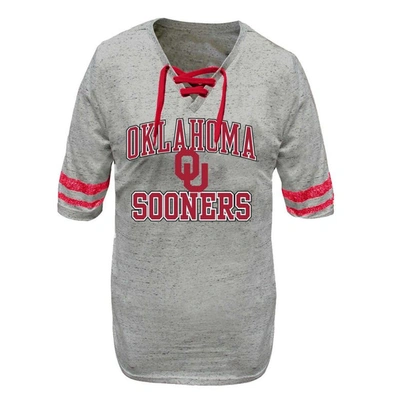 Profile Women's  Heather Gray Distressed Oklahoma Sooners Plus Size Striped Lace-up T-shirt