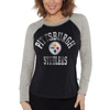 G-iii 4her By Carl Banks Black/heather Gray Pittsburgh Steelers Waffle Knit Raglan Long Sleeve T-shi In Black