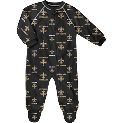 Outerstuff Babies' Toddler Boys And Girls Black New Orleans Saints Allover Print Raglan Full-zip Sleeper