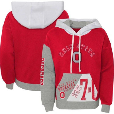 Outerstuff Kids' Big Girls Scarlet Distressed Ohio State Buckeyes True Fan Soft Fleece Pullover Hoodie