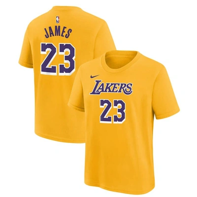 NIKE YOUTH LEBRON JAMES GOLD LOS ANGELES LAKERS ICON NAME & NUMBER T-SHIRT