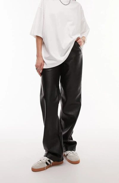 Topshop Western Patch Detailed Faux Leather Pants In Black