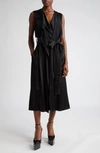 Victoria Beckham Trench Belted Cutout Satin-crepe Midi Wrap Dress In Black