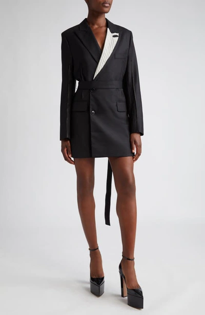 Victoria Beckham Tailored Double Breasted Long Sleeve Belted Minidress In Black