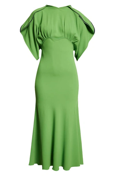 Victoria Beckham Drape-sleeve Midi Dress In Green