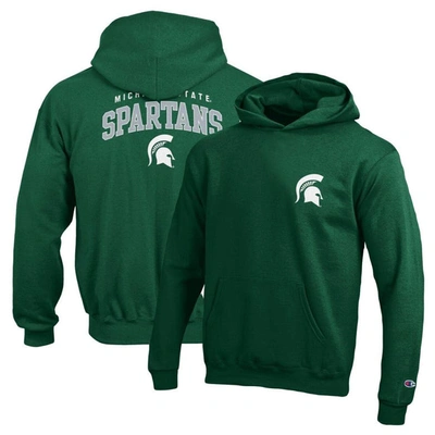 CHAMPION YOUTH CHAMPION GREEN MICHIGAN STATE SPARTANS POWERBLEND TWO-HIT PULLOVER HOODIE