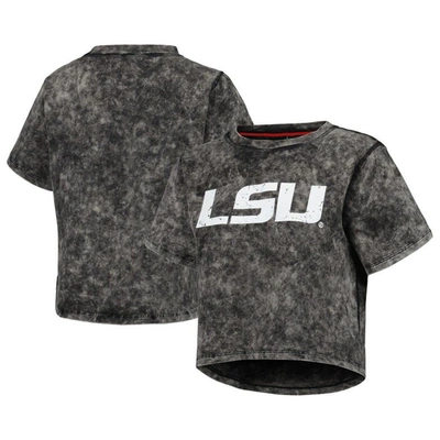 KADYLUXE BLACK LSU TIGERS VINTAGE WASH MILKY SILK CROPPED T-SHIRT