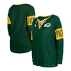 New Era Green Green Bay Packers Lace-up Notch Neck Long Sleeve T-shirt In Green