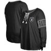 New Era Black Las Vegas Raiders Plus Size Lace-up Notch Neck Long Sleeve T-shirt In Black