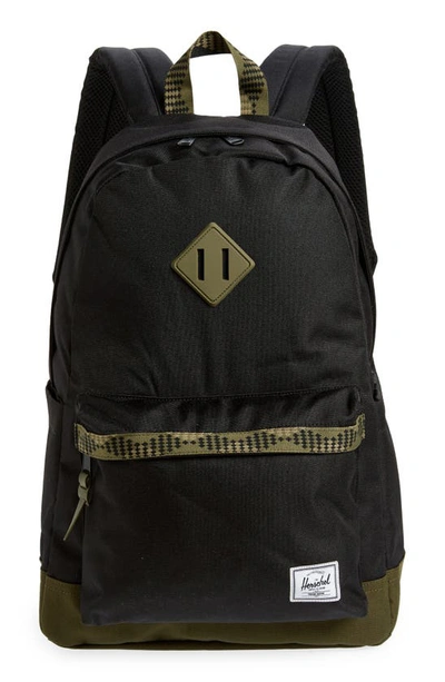 Herschel Supply Co Heritage Backpack In Black & Green In Black/ Ivy Green