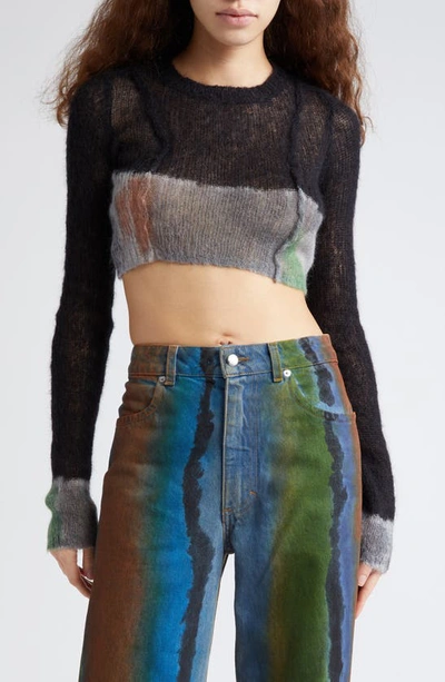 Eckhaus Latta Composition Recycled Mohair Blend Crop Sweater In Ink