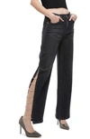 Alice And Olivia Gayle Crystal-embellisjed Straight-leg Jeans In Maya Charcoal Black