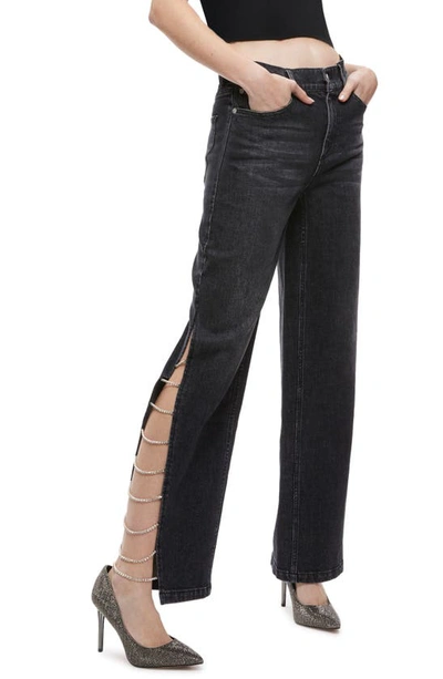 Alice And Olivia Gayle Crystal-embellisjed Straight-leg Jeans In Maya Charcoal Black