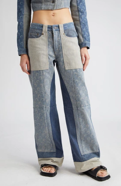 Marine Serre Regenerated Denim Wide-leg Pants In Light Blue