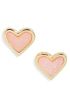 Kendra Scott Ari Heart Stud Earrings In Gold Light Pink Drusy