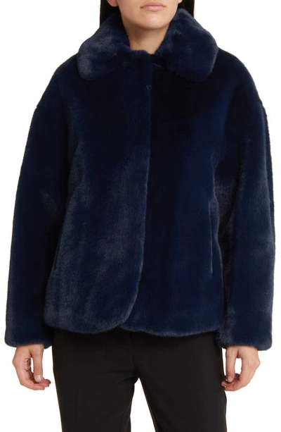 Ted Baker Liliam Faux Fur Coat In Navy Blue