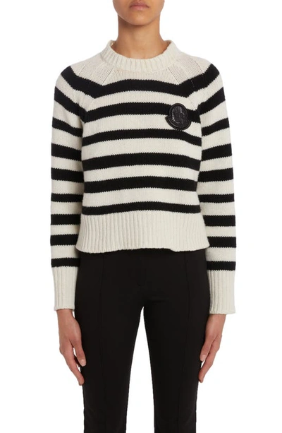 Moncler Striped Wool Crewneck Jumper In White