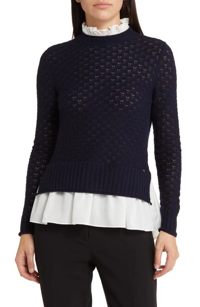 Ted Baker Holina Frill-trim Ribbed Knitted Jumper In Dk-blue