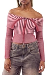 BDG URBAN OUTFITTERS BDG URBAN OUTFITTERS OFF THE SHOULDER RIB ZIP CARDIGAN