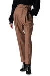 EQUIPMENT SAREE PLAID BELTED HIGH WAIST TAPERED TROUSERS