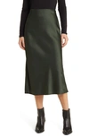 Treasure & Bond Bias Cut Satin Midi Skirt In Green Wood