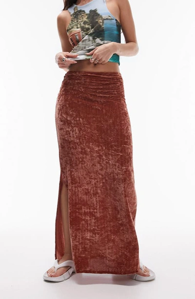 Topshop Velvet Jersey Maxi Skirt In Rose-brown