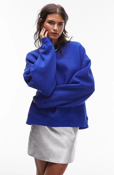 Topshop Premium Seam Detail Sweatshirt In Cobalt-blue In Mid Blue