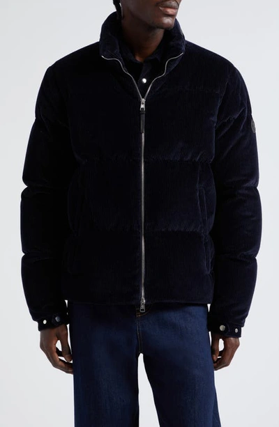 Moncler Besbre Quilted Corduroy Short Down Puffer Jacket In Navy