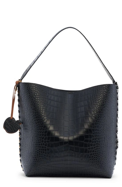 Stella Mccartney Frayme Croc-effect Embossed Tote Bag In Black