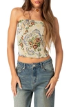 Edikted Floral Tapestry Strapless Corset Top In Cream
