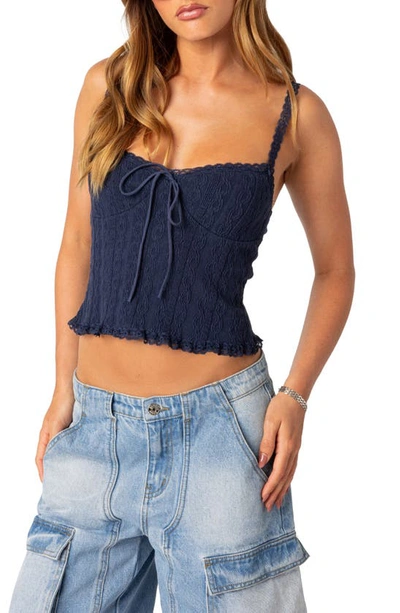 Edikted Lacy Stretch Cotton Knit Camisole In Navy