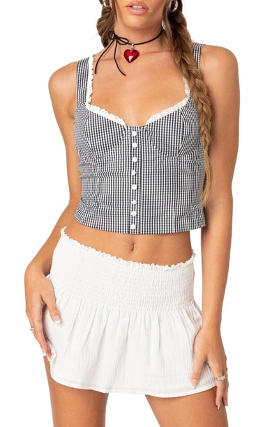 Edikted Women's Gingham Lace Up Bustier Corset Top In Black And White