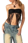 EDIKTED EDIKTED TWILIGHT SPLIT FRONT LACE STRAPLESS TOP