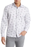 Stone Rose Dry Touch® Stripe Plane Print Performance Sateen Button-up Shirt In Grey