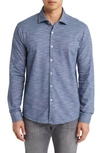 Stone Rose Slub Knit Button-up Shirt In Dark Navy
