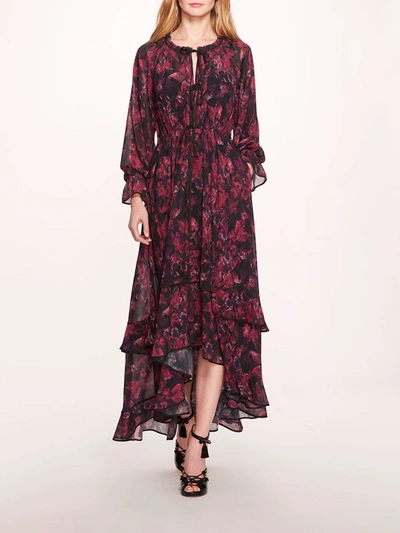 Marchesa Pom Maxi Dress In Magenta